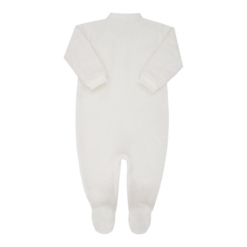 Macacão Longo de Bebê Branco com Bordado de Coelho para Conforto Diário