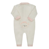 Macacão Longo de Bebê Off-White com Bordado de Ursinho para Conforto Diário