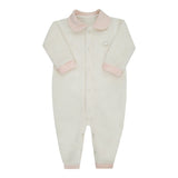 Macacão Longo de Bebê Off-White com Bordado de Ursinho para Conforto Diário