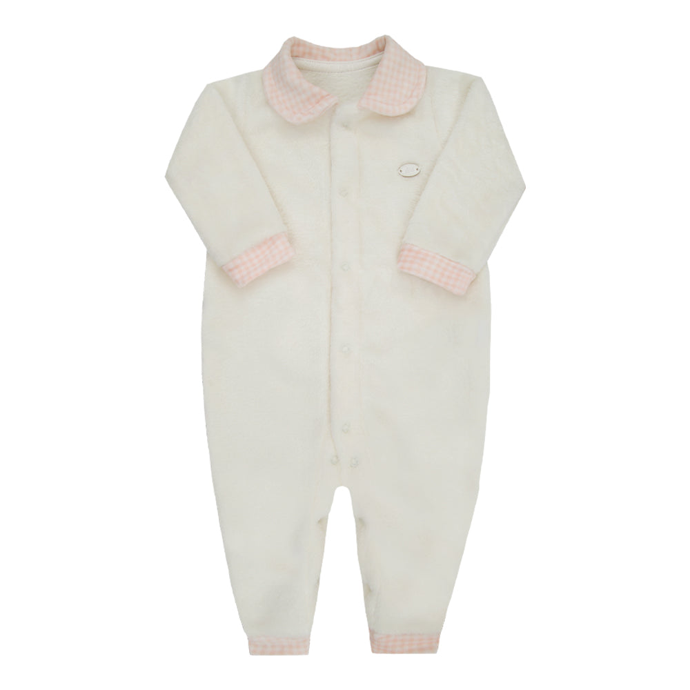 Macacão Longo de Bebê Off-White com Bordado de Ursinho para Conforto Diário