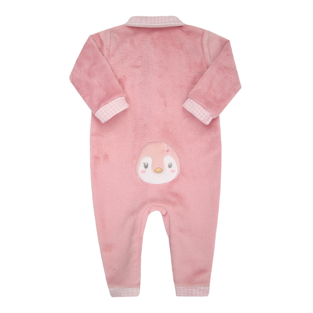 Macacão Longo de Bebê Off-White com Bordado de Ursinho para Conforto Diário