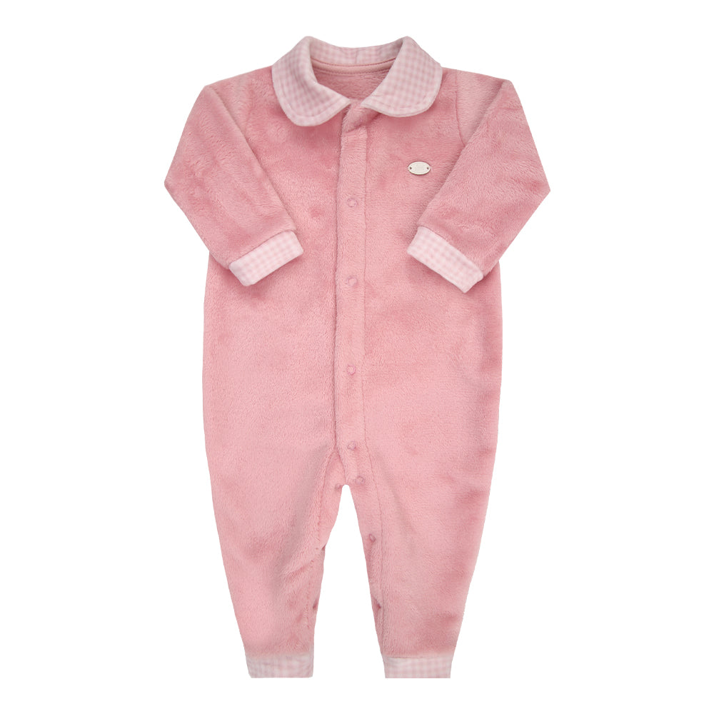 Macacão Longo de Bebê Off-White com Bordado de Ursinho para Conforto Diário