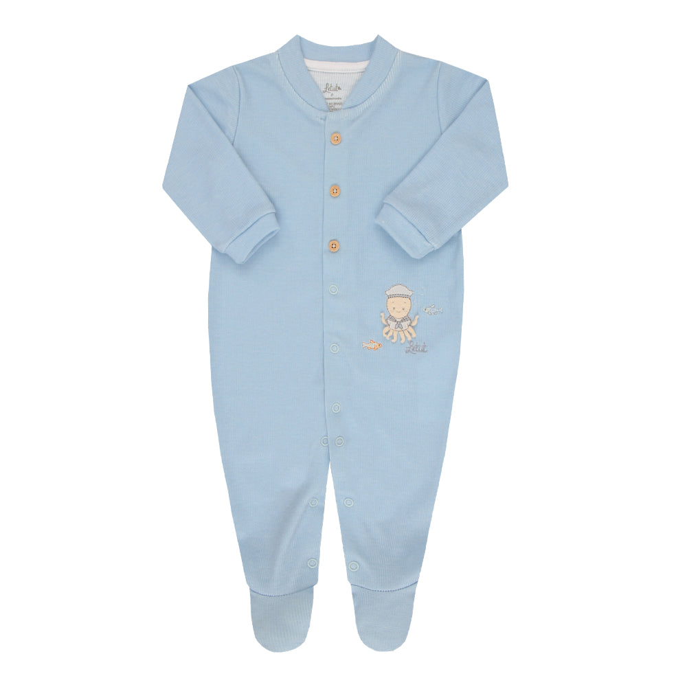 Macacão Bebê Azul com Bordado Náutico e Conforto