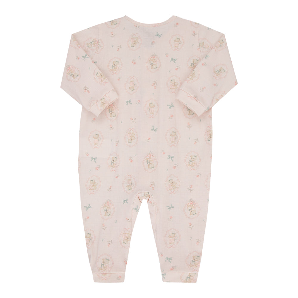 Macacão Bebê Rosa com Detalhes de Renda e Conforto