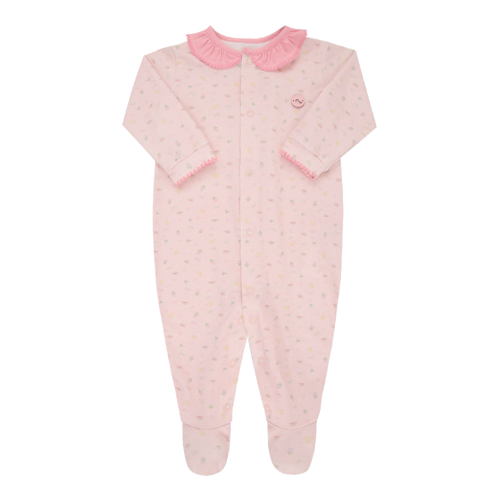 Macacão Bebê Rosa com Estampa Delicada e Conforto