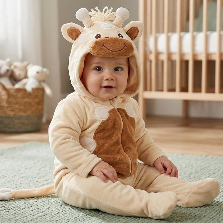 Macacão Divertido Fleece Pelúcia Girafa – Aconchego e Estilo no Outono/Inverno