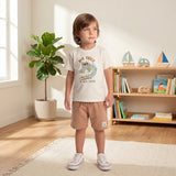 Camiseta Infantil Dia Feliz em Meia Malha com Bermuda Moletinho