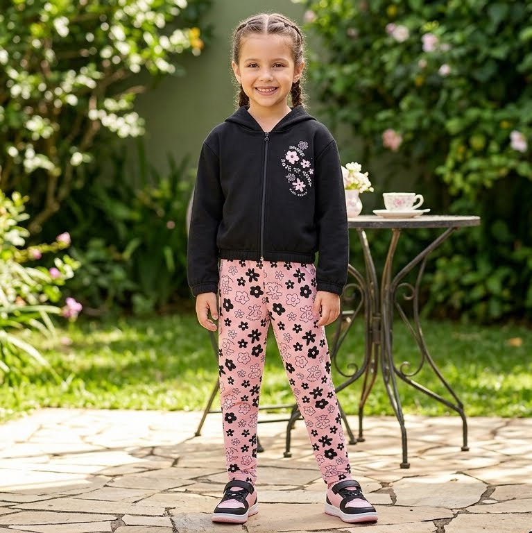 Conjunto de Moletom e Molecotton com Capuz, Zipper e Strass – Estilo Moderno e Conforto Brilhante