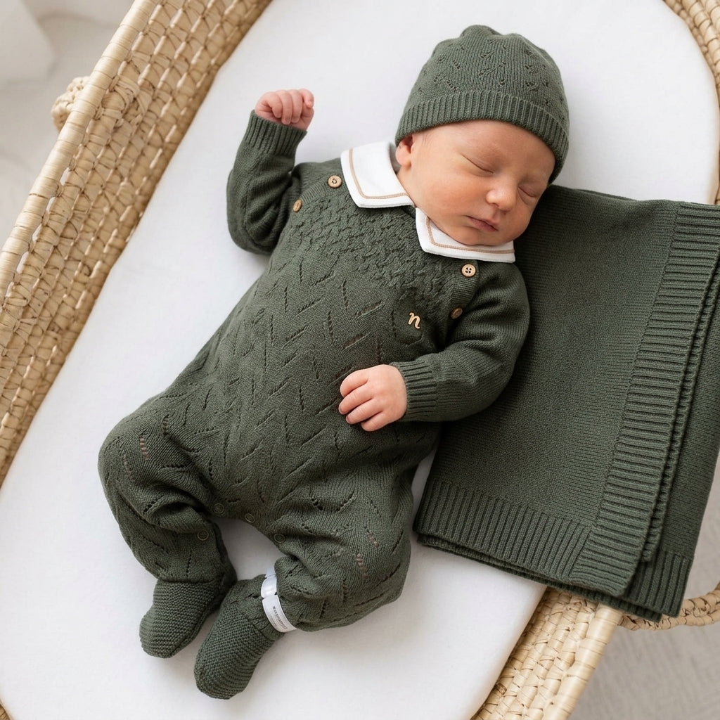 Saída Maternidade em Tricot Noruega – Delicadeza e Estilo nos Primeiros Momentos