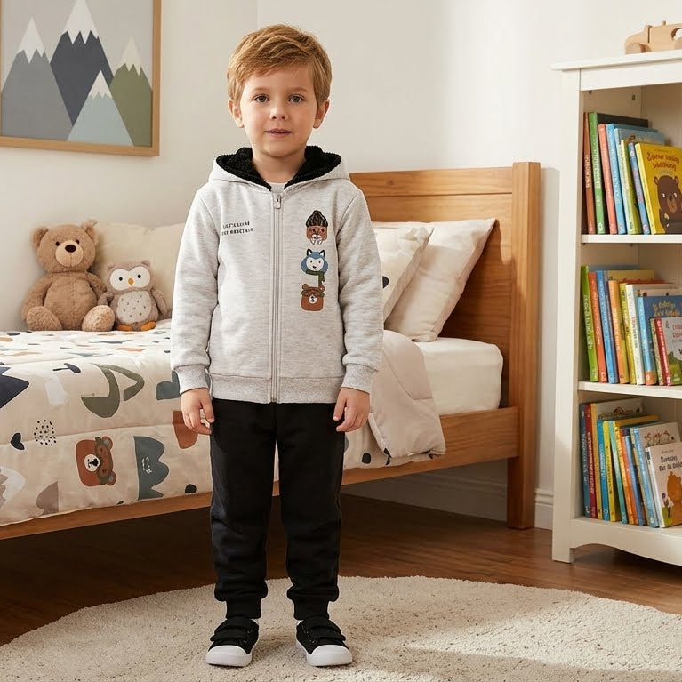 Conjunto de Moletom com Zipper e Pelo Fleece no Capuz – Conforto e Estilo para os Dias Frios