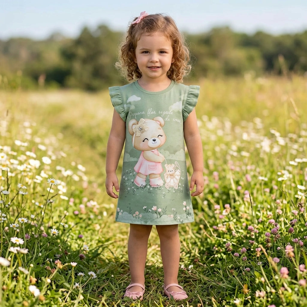 Vestido Infantil em Meia Malha Verde – Delicadeza e Conforto