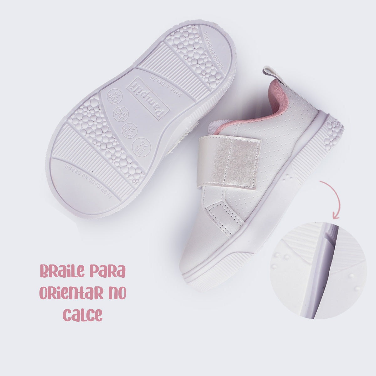 Tênis Feminino Infantil  Yumi Velcro Duplo Branco