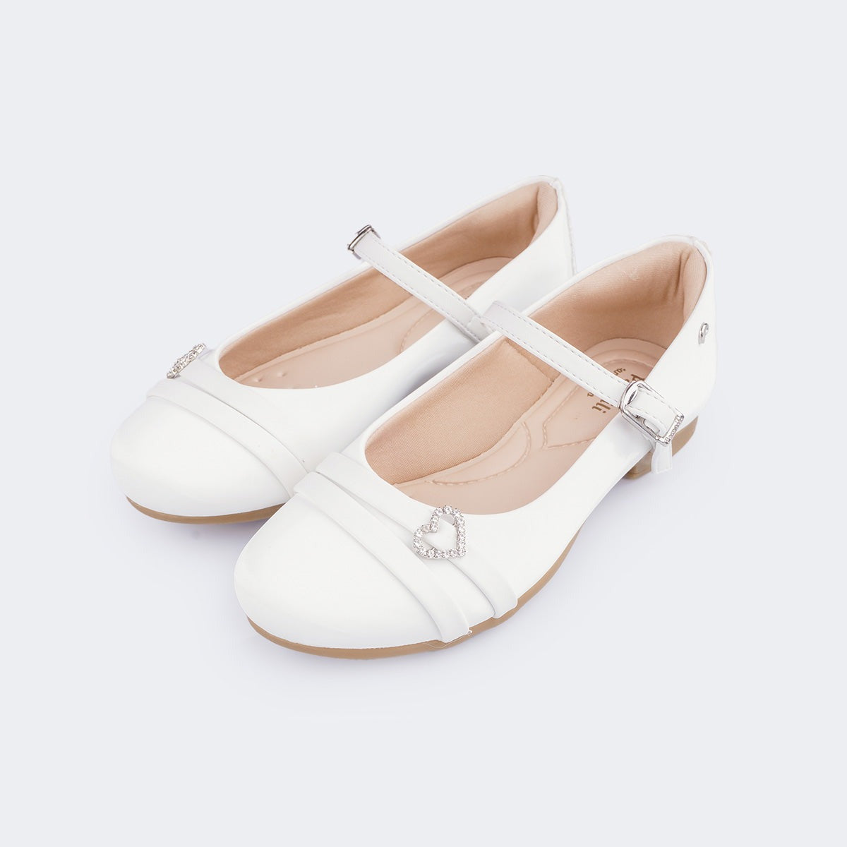 Sapato Infantil Feminino Angel Coração Strass Branco