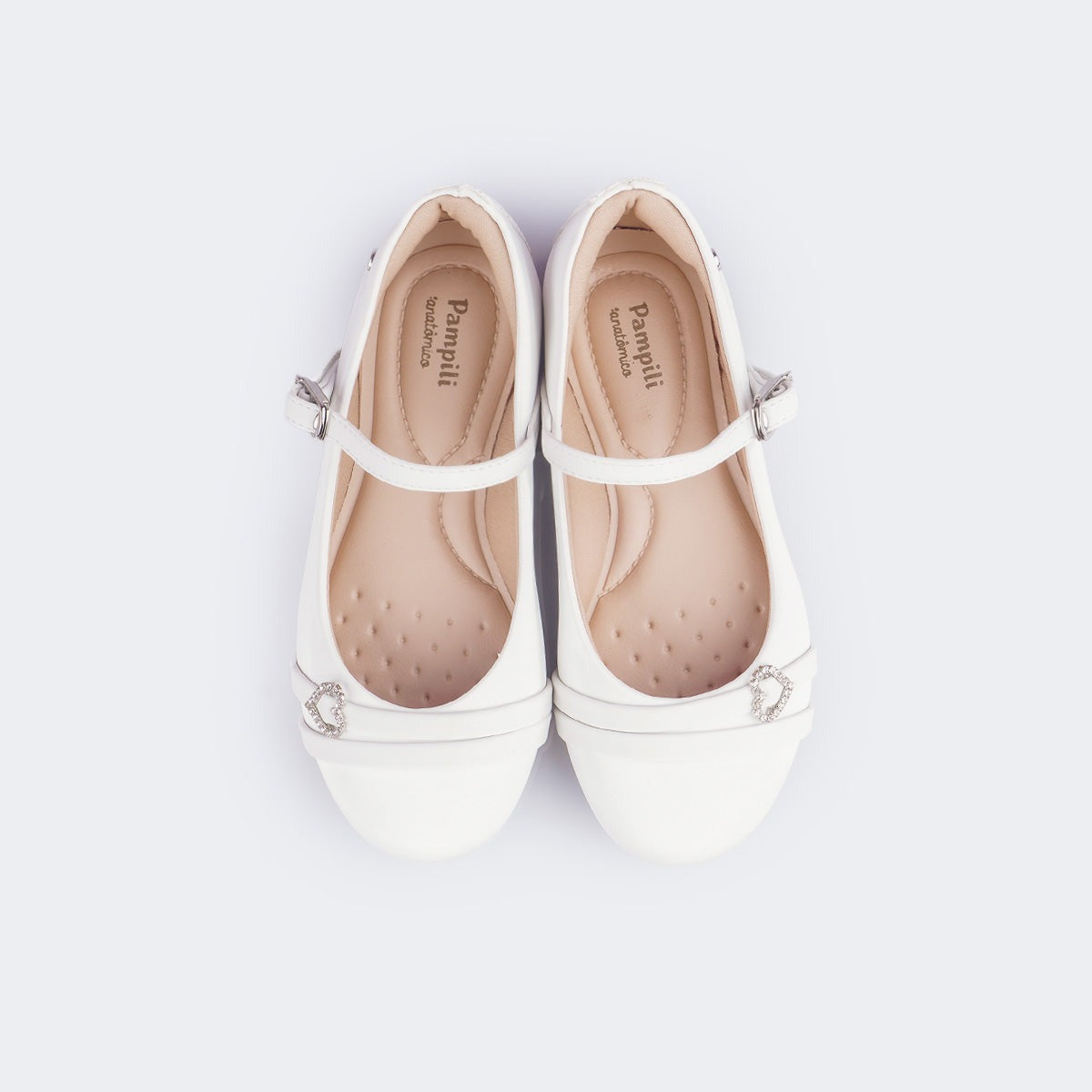 Sapato Infantil Feminino Angel Coração Strass Branco