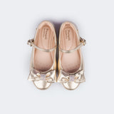 Sapatilha Infantil Feminina Bailarina Laço Dourada