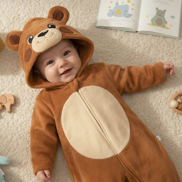 Macacão Divertido Fleece Pelúcia Urso – Aconchego e Diversão no Outono/Inverno