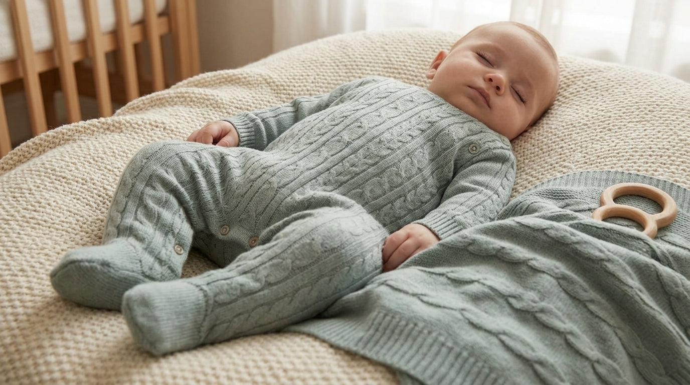 Saída Maternidade em Tricot Noruega – Elegância Atemporal para o Bebê