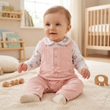 Conjunto de Bebê Rosa com Body Estampado e Jardineira Texturizada