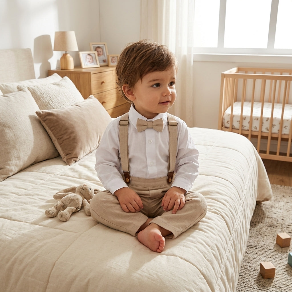 Conjunto Infantil Cáqui com Suspensório e Conforto para Festas e Batizados
