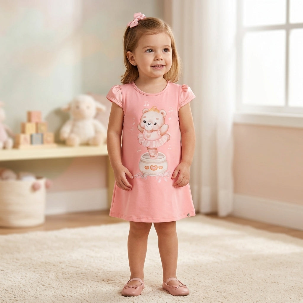 Vestido Feminino Infantil Cotton Ursinha