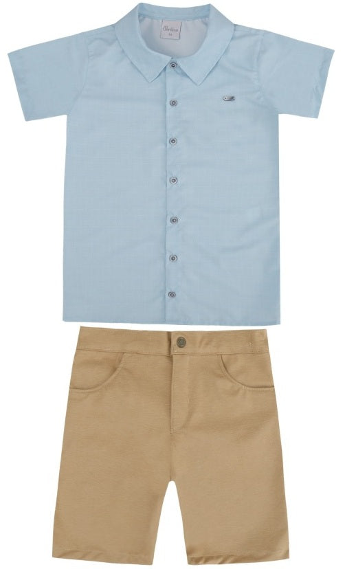 Conjunto Masculino Infantil Camisa e Shorts Sarja