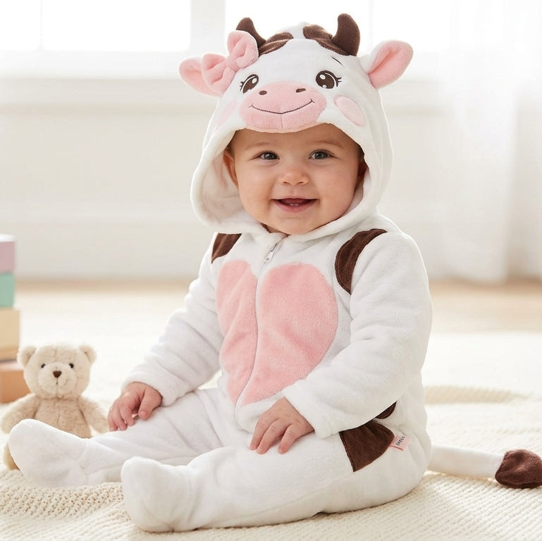 Macacão Divertido Fleece Pelúcia Vaca – Aconchego e Diversão no Outono/Inverno