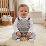 Conjunto Baby Longo Masculino Macacão Tricô Felpado e Body Paraiso