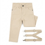 Calça Sarja para Bebê Menino – Estilo Mini Polegar Com Suspensorio