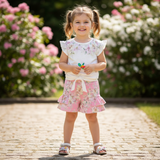 Conjunto Feminino Infantil Blusinha Flor Shorts Jaquard Dente D'Leão