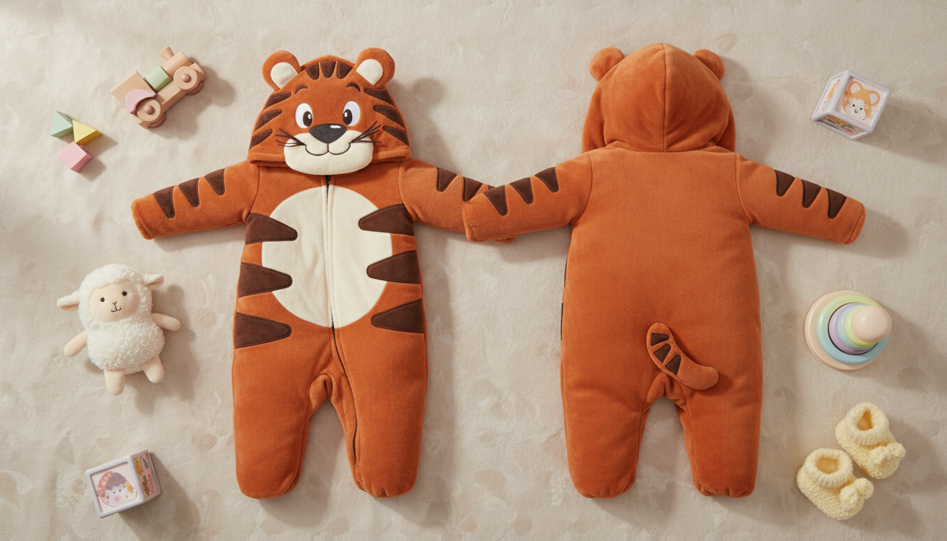 Macacão Divertido Fleece Pelúcia Tigre – Aconchego e Estilo no Outono/Inverno