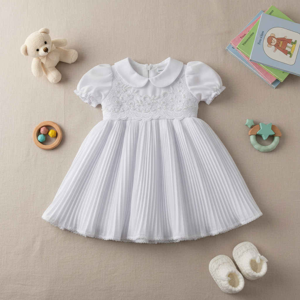 Vestido Feminino infantil Plissado Perolas Rociclê