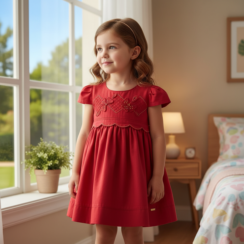 Vestido Feminino Bebê  Bordado Floral Encanto Paraiso