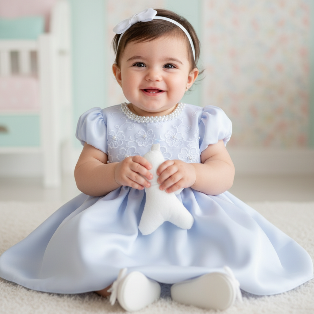 Vestido Feminino Bebê Flor e Saia de Tule Rociclê