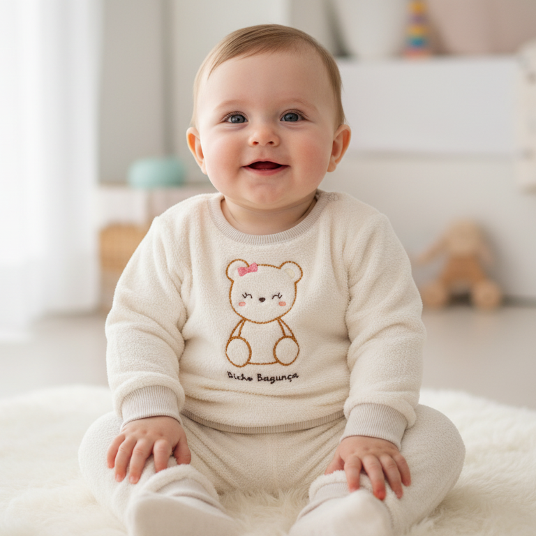 Conjunto de Pelo Fleece com Bordado – Maciez e Estilo para os Dias Frios