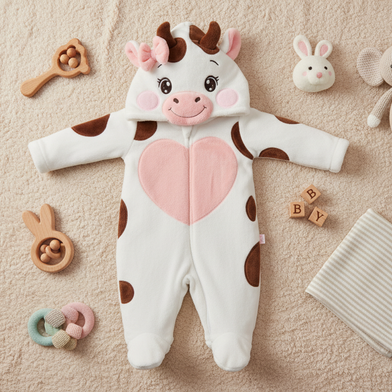 Macacão Divertido Fleece Pelúcia Vaca – Aconchego e Diversão no Outono/Inverno