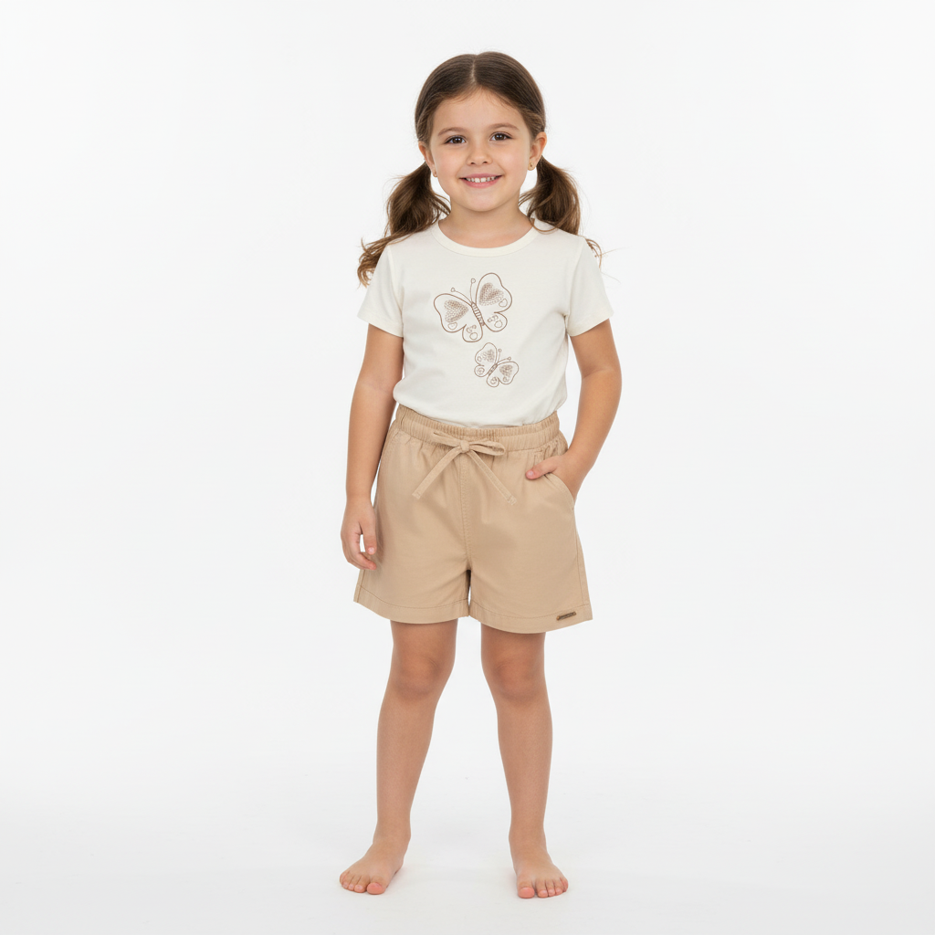 Conjunto Feminino Infantil Blusinha e Shorts Sarja Pulla Bulla
