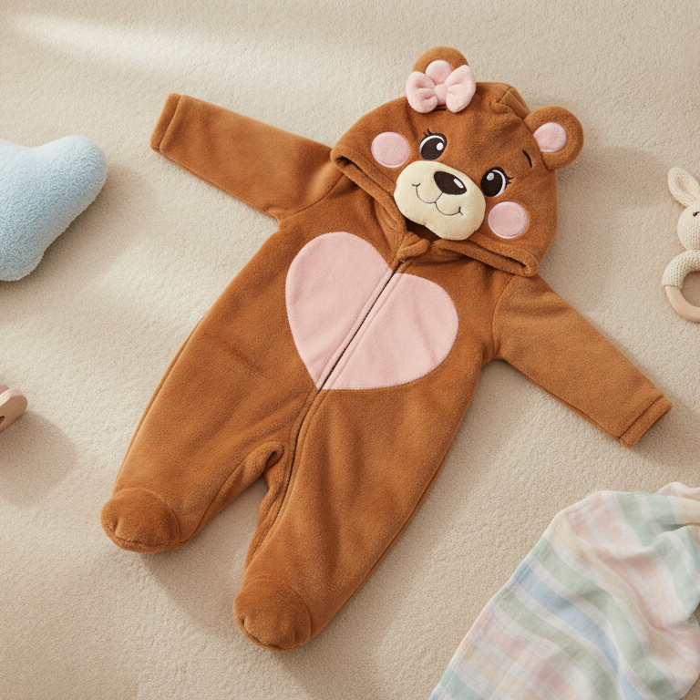 Macacão Divertido Fleece Pelúcia Ursa – Aconchego e Diversão no Outono/Inverno