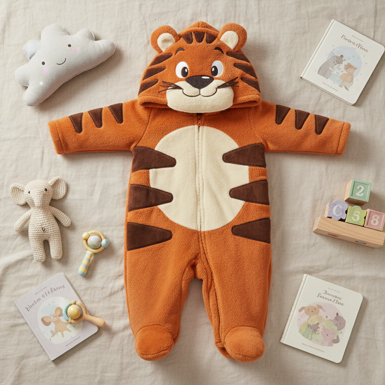 Macacão Divertido Fleece Pelúcia Tigre – Aconchego e Estilo no Outono/Inverno