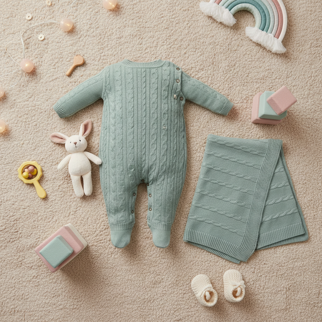 Saída Maternidade em Tricot Noruega – Elegância Atemporal para o Bebê