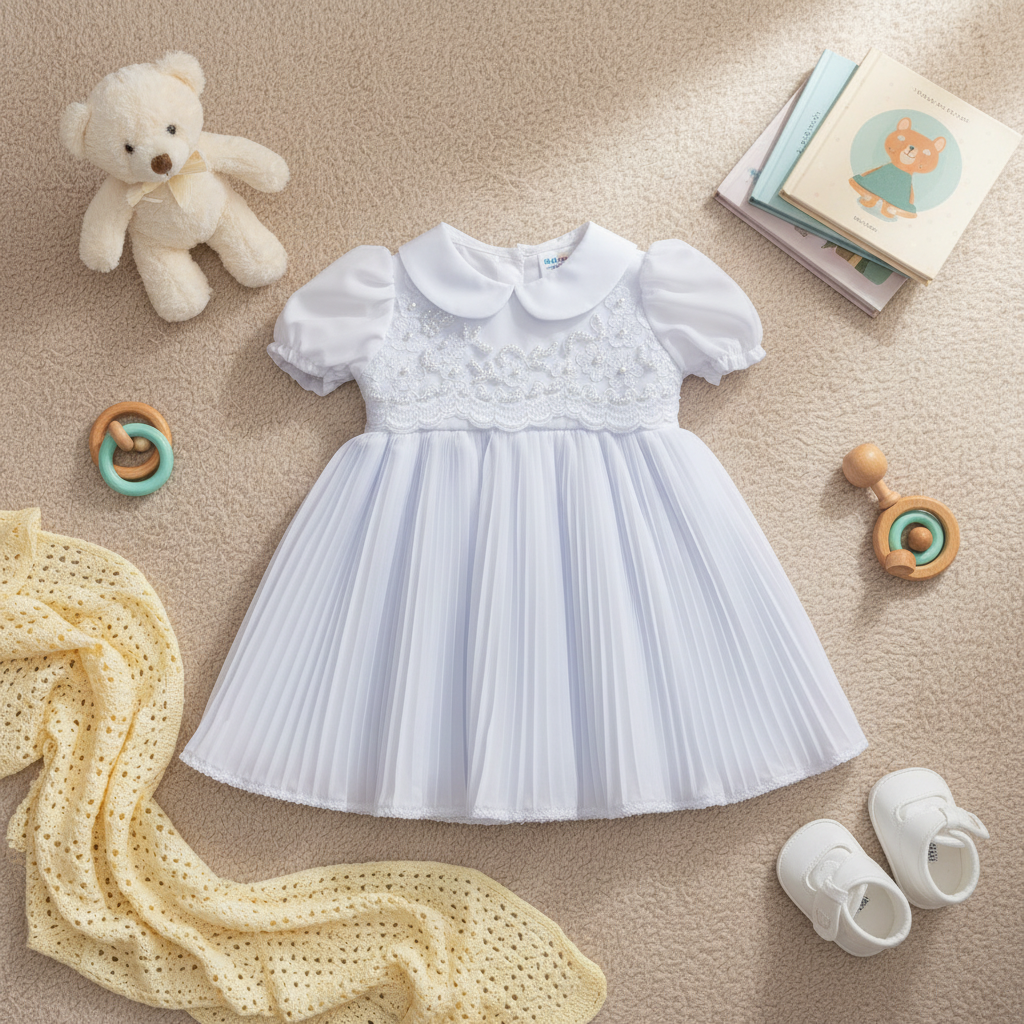 Vestido Feminino Bebê Plissado Perolas Rociclê