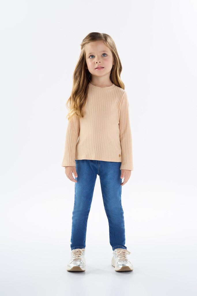 Blusa Feminina Infantil Meia Malha Canelado