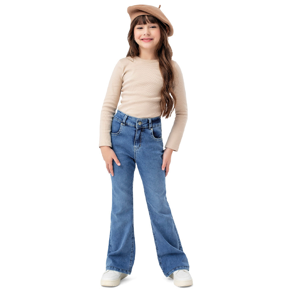 Calça Feminina Infantil Flare Jeans