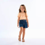 Conjunto Feminino Infantil Blusa e Shorts Jeans