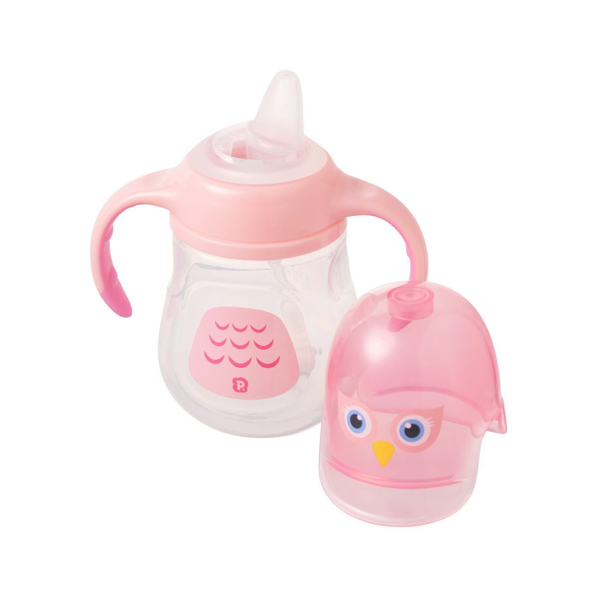 Copo de Treinamento Bichinho com Bico Flexível, Alça e Tampa 240ml Feminina Pimpolho Rosa/Coruja