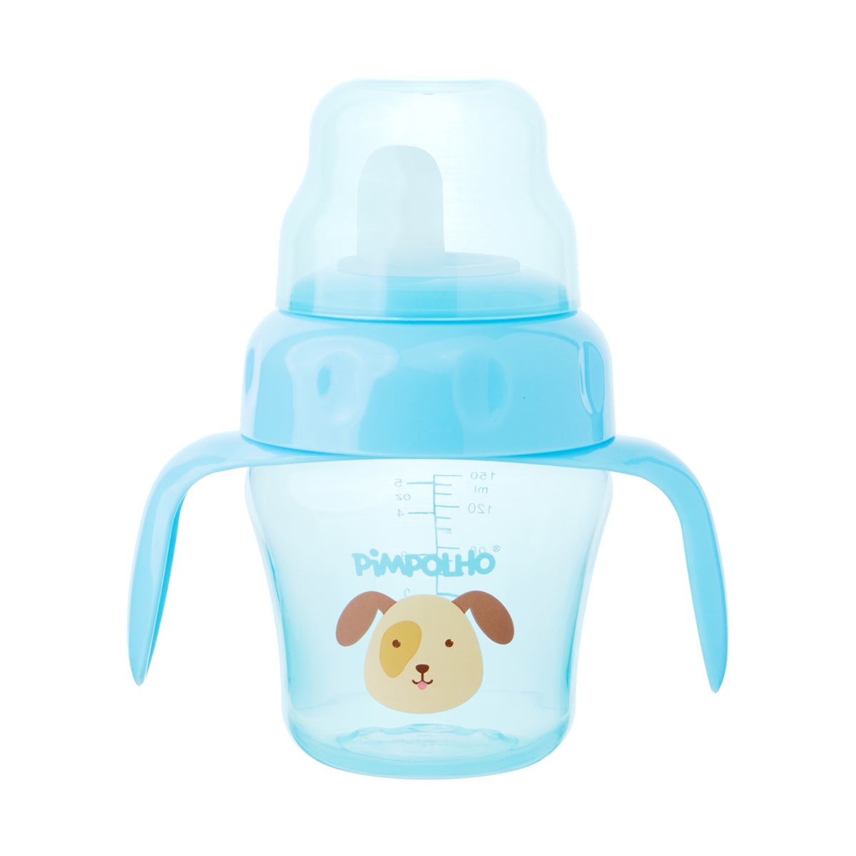 Copo de Treinamento com Alça e Bico Flexível 150ml Masculina Pimpolho Azul/Cachorro