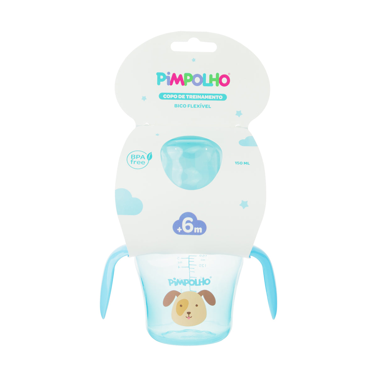 Copo de Treinamento com Alça e Bico Flexível 150ml Masculina Pimpolho Azul/Cachorro