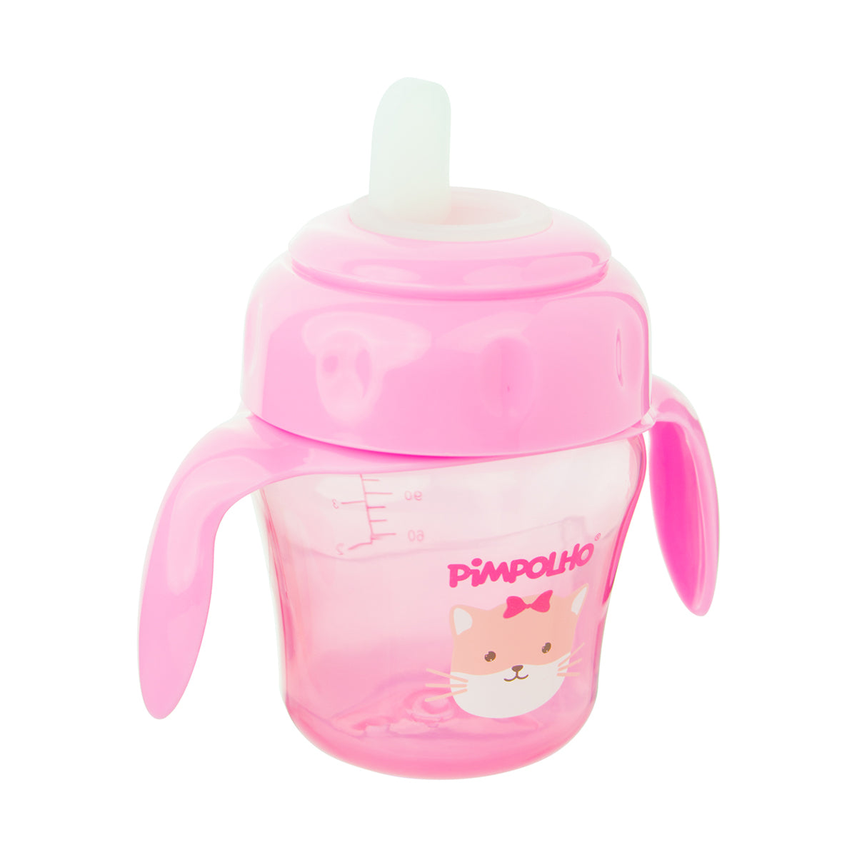 Copo de Treinamento com Alça e Bico Flexível 150ml Feminina Pimpolho Rosa/Gato