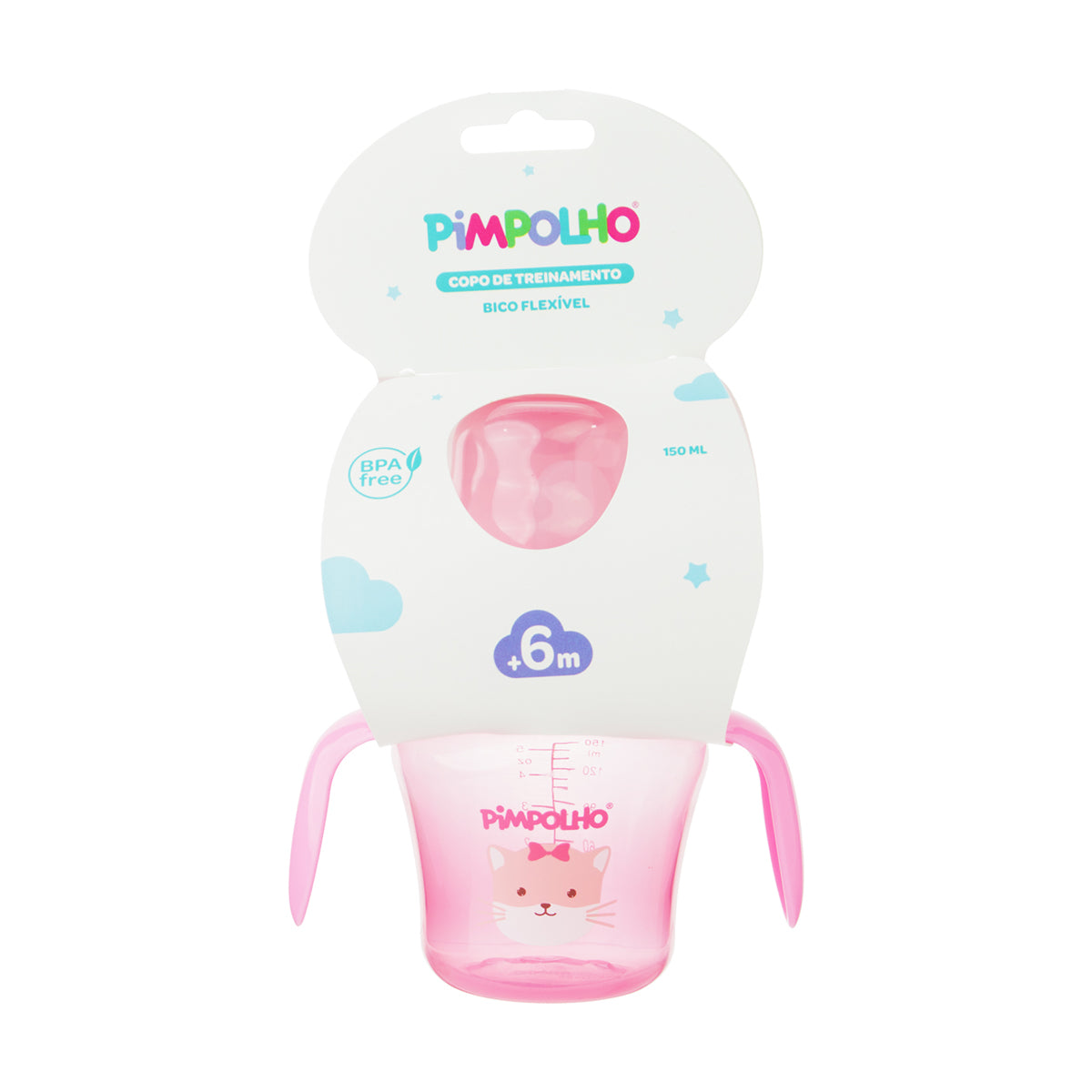 Copo de Treinamento com Alça e Bico Flexível 150ml Feminina Pimpolho Rosa/Gato