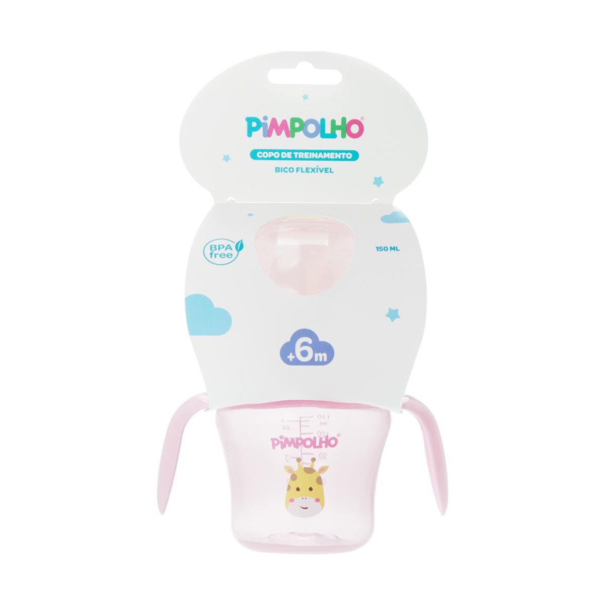 Copo de Treinamento com Alça e Bico Flexível 150ml Feminina Pimpolho Rosa/Girafa