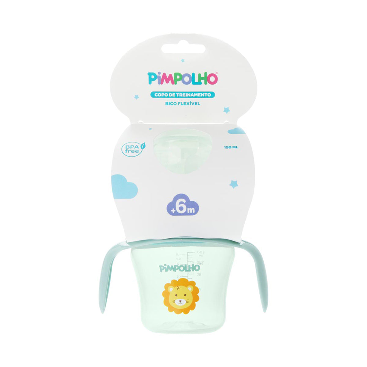 Copo de Treinamento com Alça e Bico Flexível 150ml Masculina Pimpolho Verde/Leão